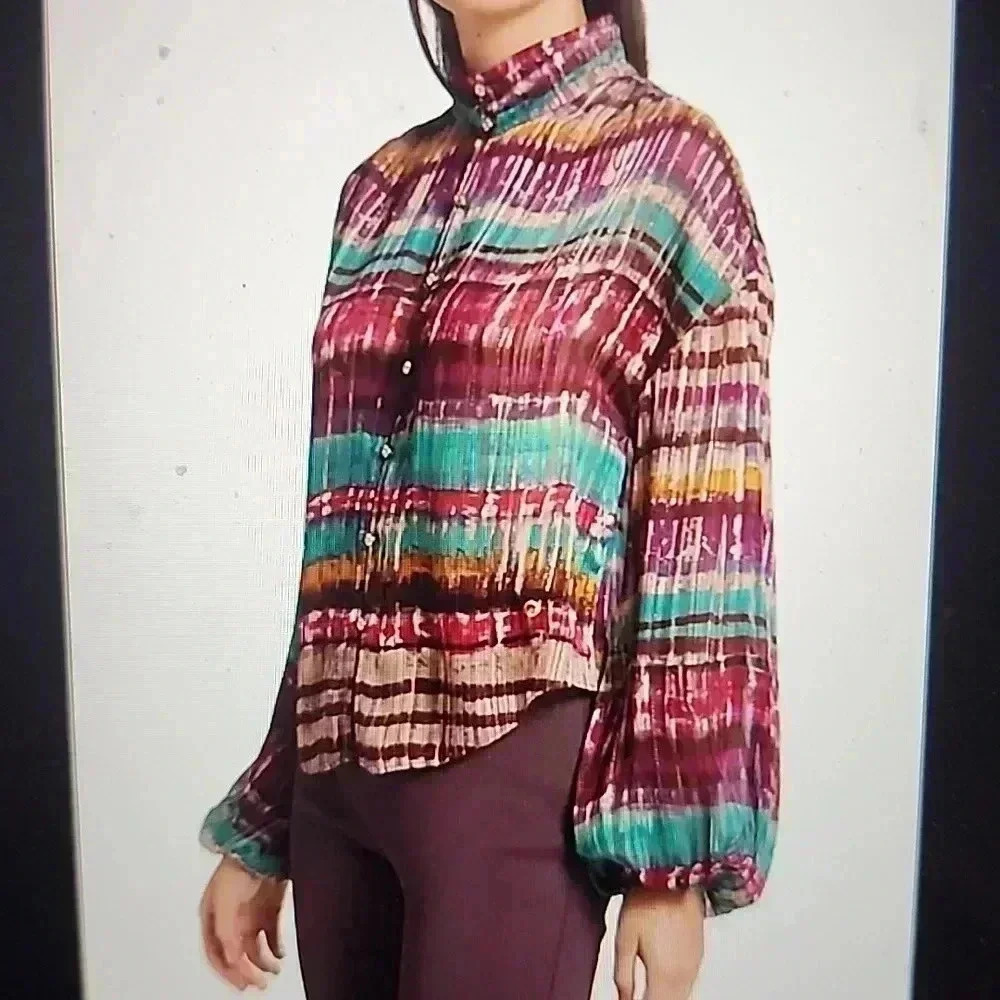 RAMY BROOK VANCE BALLOON-SLEEVE BUTTON DOWN TOP SIZE XS